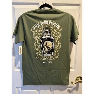 PacSun Rest Easy Pick Your Poison Olive Skull Graphic Crew Neck Cotton T-Shirt S